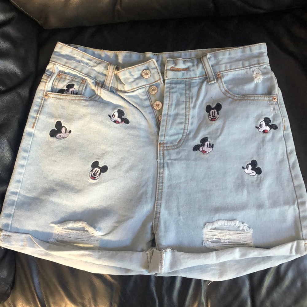 Mickey Mouse Embroidered Denim Shorts